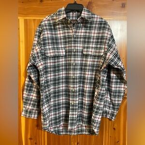 Men's Plaid Button Down Up Shirt - Black Gray  Red Moose Creek M Heavy Flannel